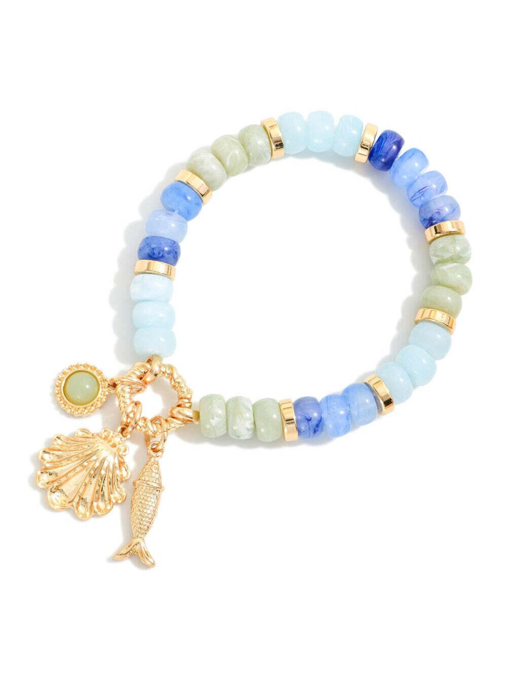 Candy Stone Beaded Stretch Bracelet with Gold Beach Charms Blue